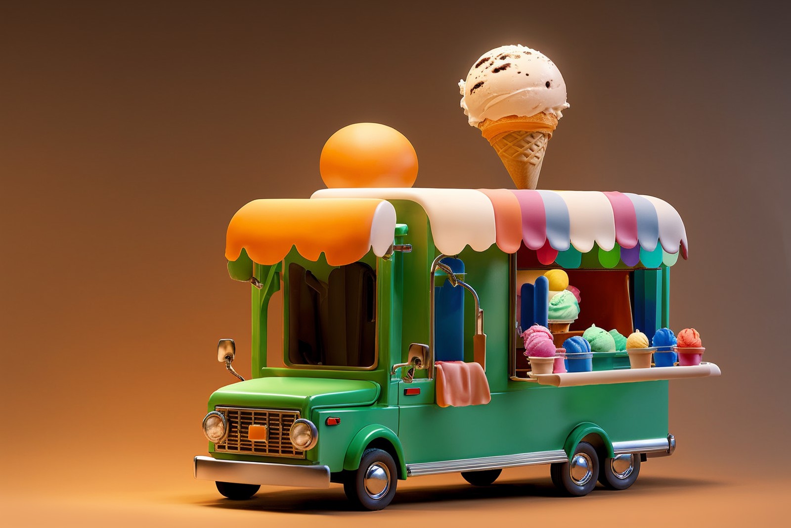 Ice cream truck on the road,Soft lighting,  <lora:cute car:1>
